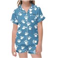thumbnail image 1 of Odeerbi 2-12 Años Pijama de Satén de Verano Para Niña Con Solapa de Muesca, Camisas de Manga Corta, Pantalón Corto, Estampado de San Valentín, Ropa de Dormir, 1 of 6