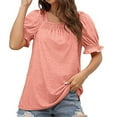 thumbnail image 4 of Babysbule Women Summer Tops Shirts Womens Casual Solid Color Square Neck Short Sleeve Tops Blouses, 4 of 8