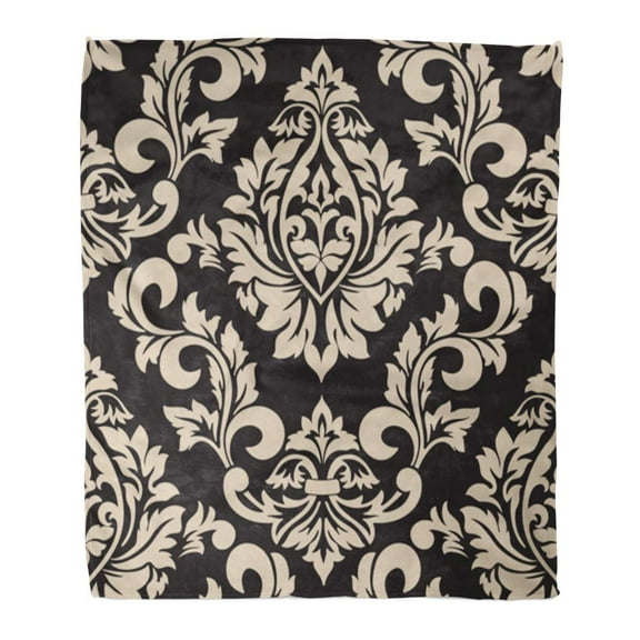 ASHLEIGH Flannel Throw Blanket Floral Damask Classical Luxury Old Fashioned Royal Victorian Soft for Bed Sofa and Couch 50x60 Inches