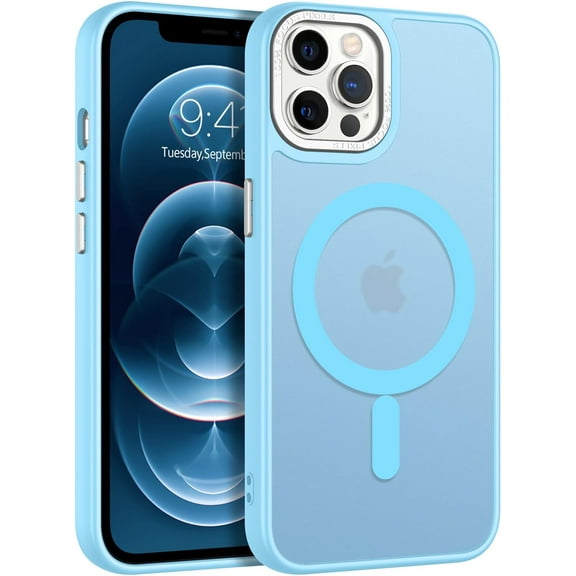 for iPhone 12 Pro Max Case Magnetic[Compatible with Magsafe], Translucent Matte Back Full Body Protective Cover Cases Anti-Scratch Shockproof Phone Case for iPhone 12 Pro Max 6.7", Light Blue