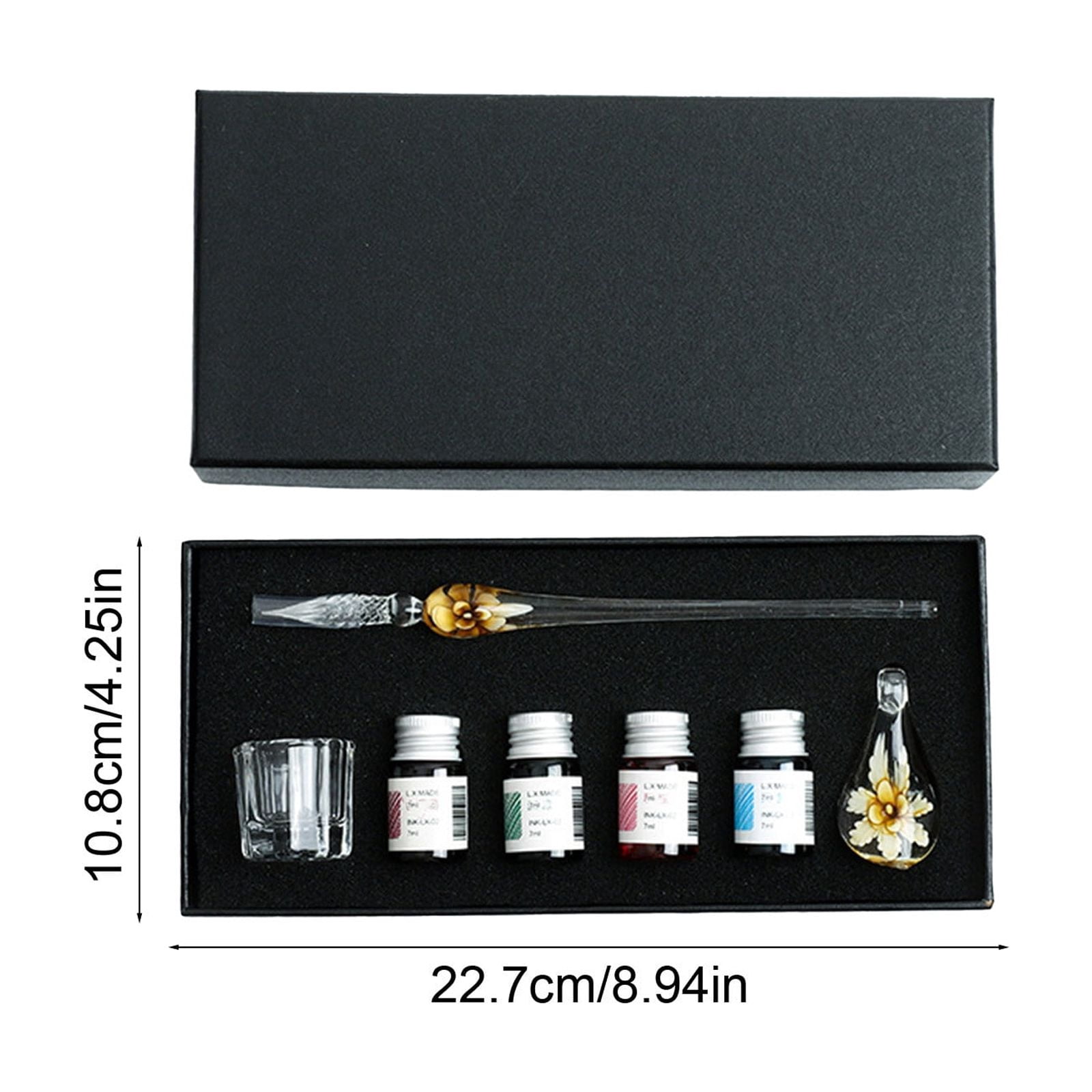 Crystal Glass Dip Pen Set, Flower Glass Writing Pen Kit, Calligraphy Ink Pen With Ink Bottles Pen Holder Cleaning Cup, Vintage Signature Pen Gift Set, Art Writing Supplies