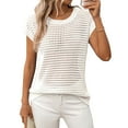 thumbnail image 4 of jinghuiyue Women's Crewneck Sweater Vest Hollow Out Cap Short Sleeve Knit Crochet Shirts Beach Cover Up Summer Pullover Tops M, 4 of 6