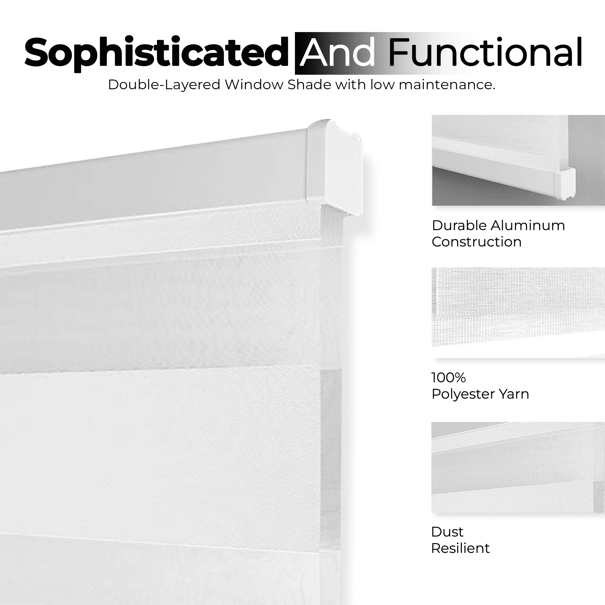 PowerSellerUSA Cordless Zebra Blinds Roller Shade, Celestial Sheer Double Layered Window Shade Privacy Light Control, Day and Night Window Drapes, 29" x 72", White