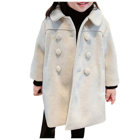 

DNDKILG Toddler Baby Girls Long Sleeve Outerwear Children Fleece Button Up High Neck Coat Pockets Fall Winter Jacket Beige 1Y-6Y