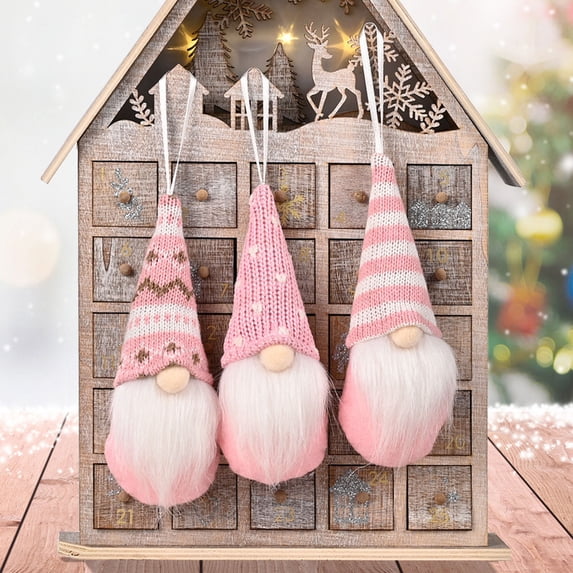 Christmas Dolls Ornaments Set, Striped Faceless Design, 3 Pieces & Safe Material, for Tree, Home, and Holiday Decorations