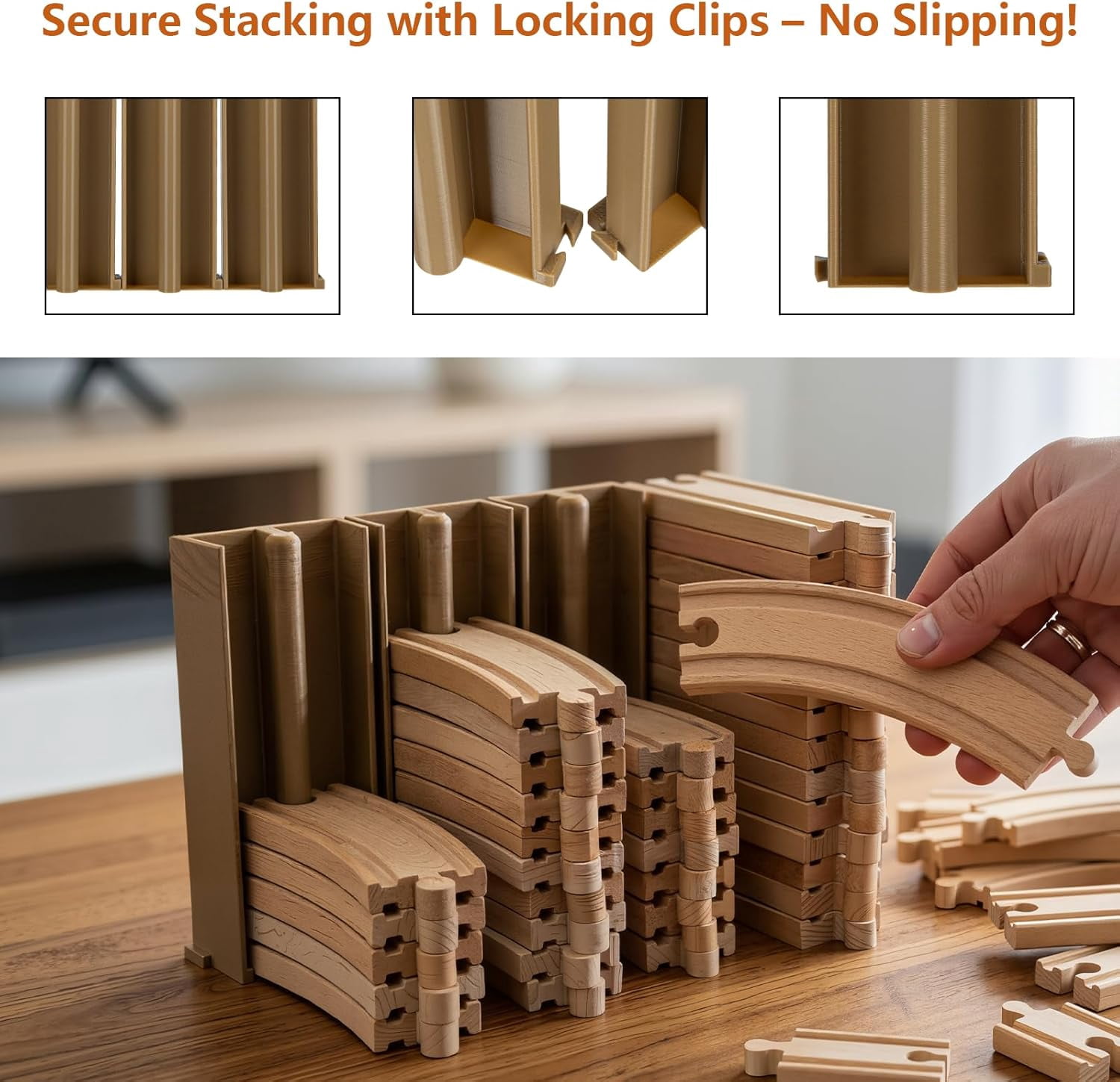 4Pcs Wood Train Tracks Organizer for Brio/Lillabo/Playtive-collection | Stackable Track Holder | Wooden Railway Storage Solution