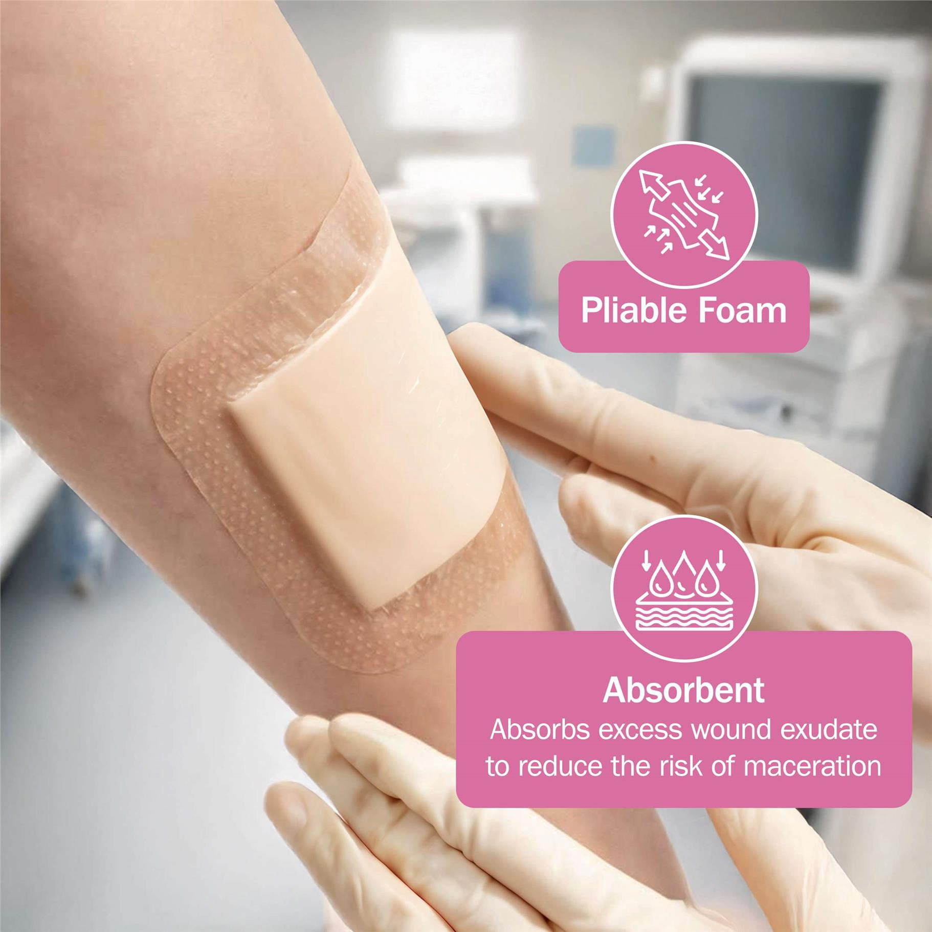 Tender Gentle Silicone Foam Dressing with Border, Adhesive, 10 ct. 4" x 4" Sterile Silicone Foam Bandage for Wound Care - Individually Wrapped