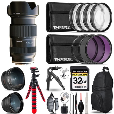 Tamron 28-75mm f/2.8 Di III VXD G2 Lens (Sony E) - 3 Lens Kit + Tripod + Backpack - 32GB Accessory Bundle