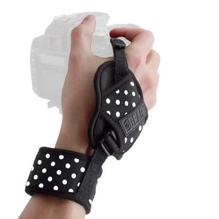USA GEAR Professional DSLR Camera Hand Grip Strap (Polka Dot) with Metal Plate