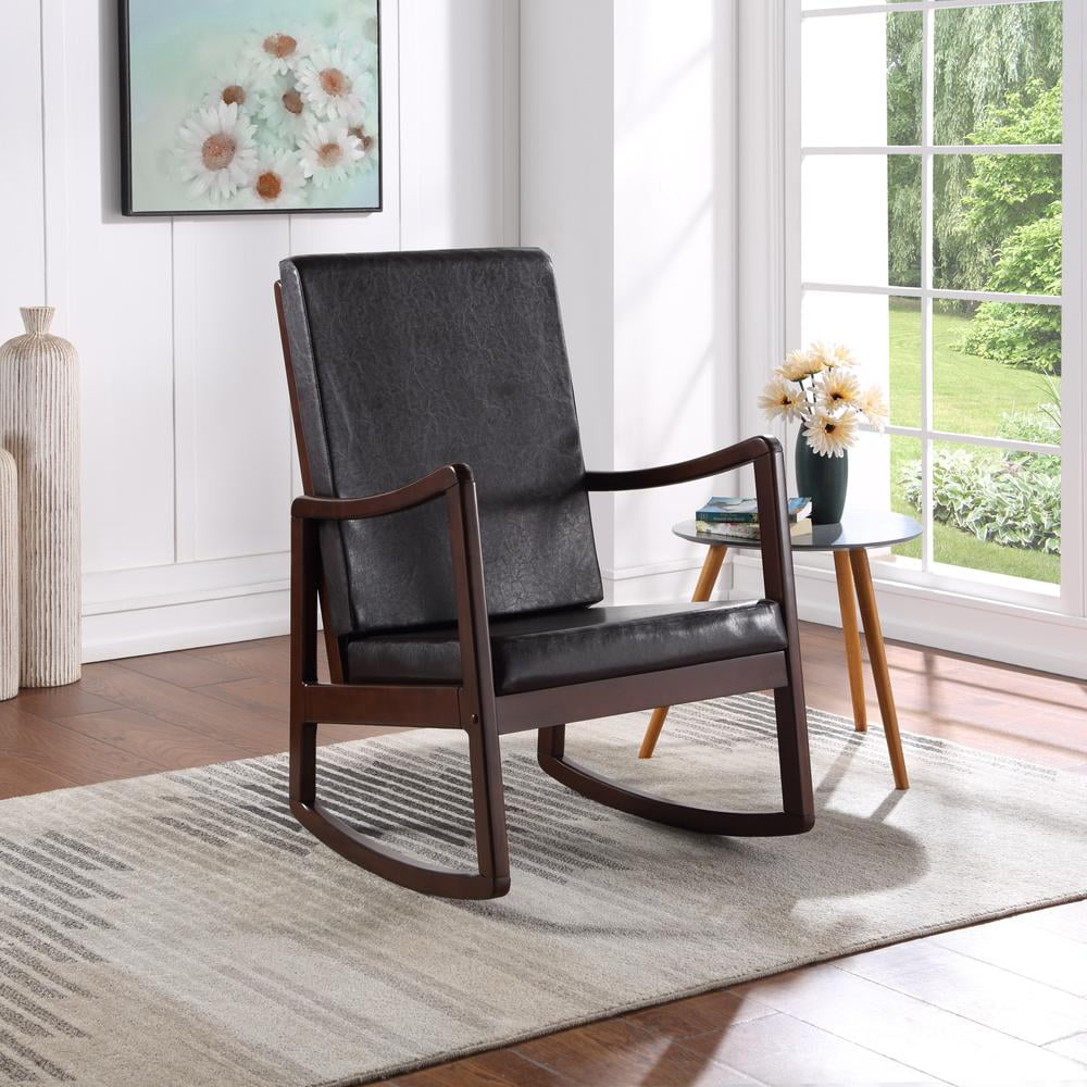 ACME Raina Faux Leather Upholstered Rocking Chair in Dark Brown and Espresso