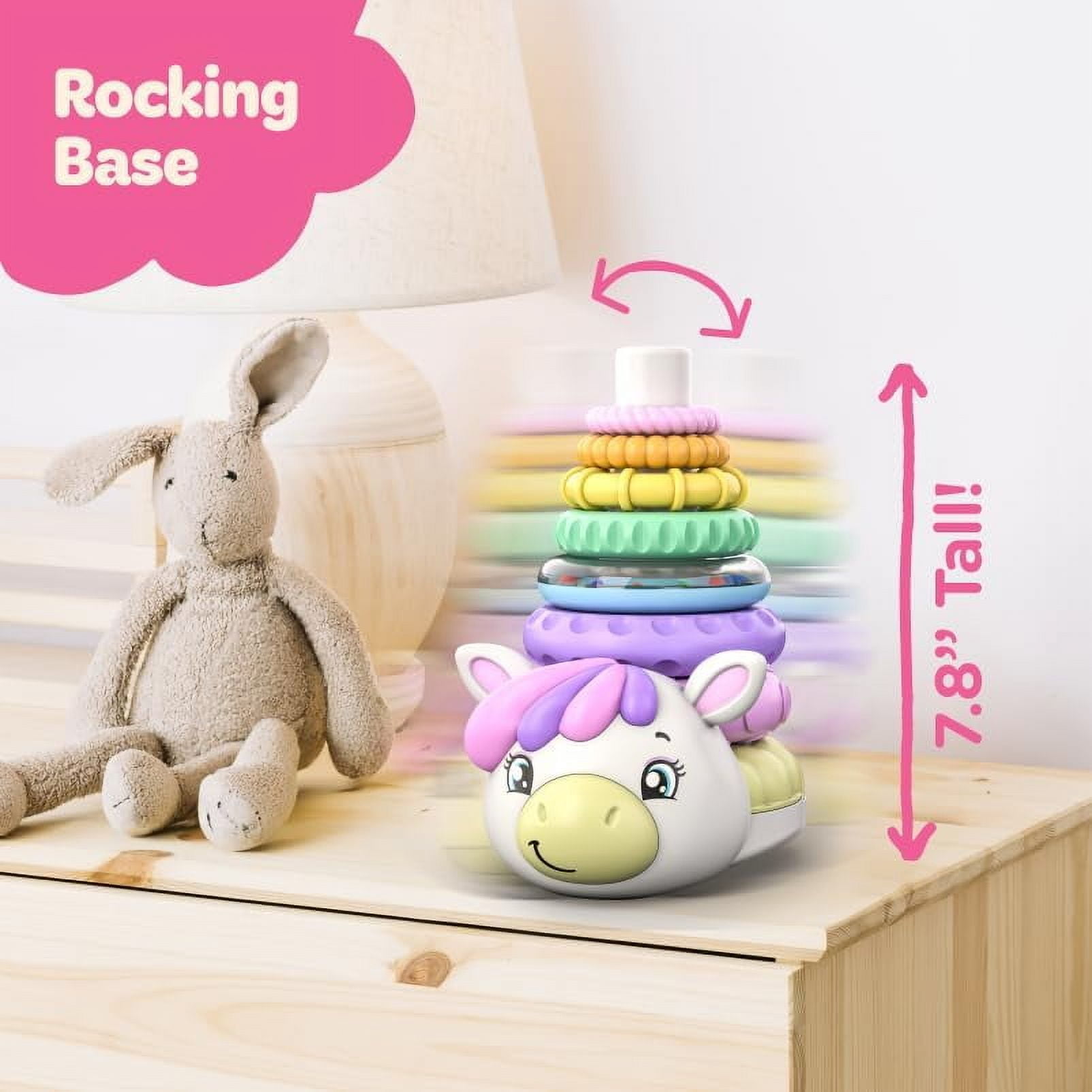 Move2Play, Unicorn Stacking Toy, Includes 7 Unique Rings, Montessori Development, Baby Toy, Gift for 1 Year Old Boys & Girls, Ages 0-6+, 9, 10, 12, 18+ Months