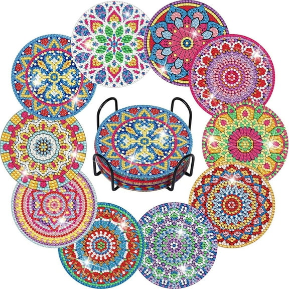 10pcs Diamond Painting Coasters, Mandala Diamond Art Coasters with Holder, Arts and Crafts for Adults