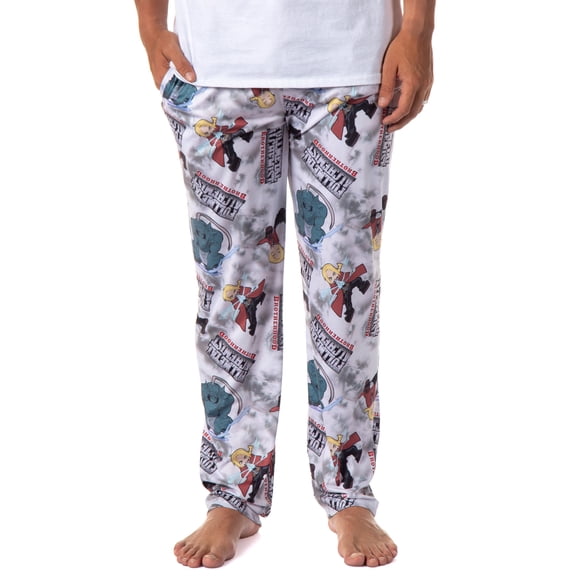 Fullmetal Alchemist Brotherhood Anime Men's Edward Alphonse and Title All Over Print Pajama Pants Adult Sleep Bottoms