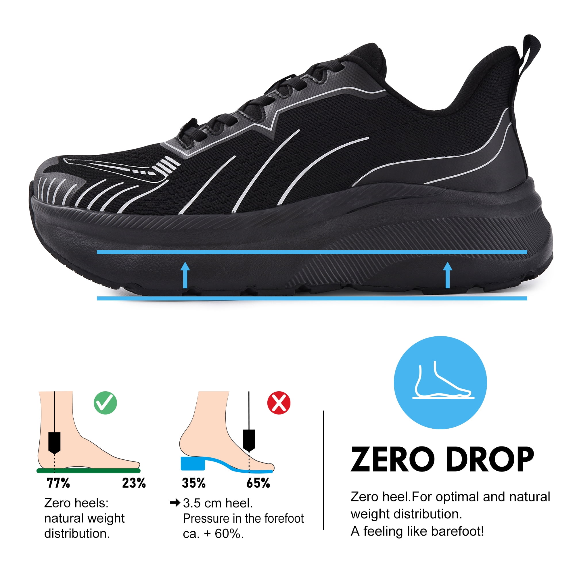 SUYSTEX Slip in Men Hands Free Wide Toe Box Shoes Slip on Arch Support Wide Sneakers for Running Walking Tennis Athletic Plantar Fasciitis Orthopedic Shoe Zero Drop Cushion Thick Sole Width Shoes