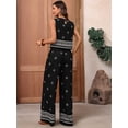 thumbnail image 6 of Women 2 Piece Outfits Summer Vintage Print Sleeveless Top & Wide Leg Pants Beach Outfits Black S, 6 of 9