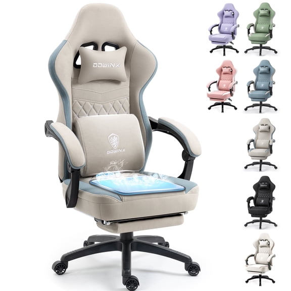 KARXAS Breathable Fabric Gaming Chair, Comfort Office Chair with Gel Cushion and Storage Bag, Game Chair with Pocket Spring Cushion and Footrest, Grey