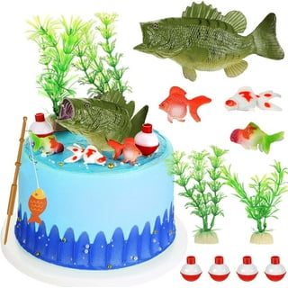 Fishing Cake Topper Gone fishing Cake with Bass Reed Happy Birthday Sign