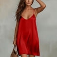 thumbnail image 7 of Lenpel Satin Mini Sundresses for Women V Neck Spaghetti Strap Dresses with Pockets Flowy Comfy Loose Fit Lounge Dresses, 7 of 7
