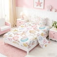 thumbnail image 2 of Manfei Watercolor Seashell Starfish Coral Twin Sheet Sets for Kids Girls, Cartoon Sealife Bedding 3pcs, 1 Flat Sheet, 1 Fitted Sheet and 1 Pillowcase, 2 of 6