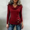 thumbnail image 2 of BLVB Women's Long Sleeve Cowl Neck Ribbed Knit Fall Shirts Slim Fit Ruched Going out Tops Basic T-Shirts Trendy Fashion Clothes, 2 of 7