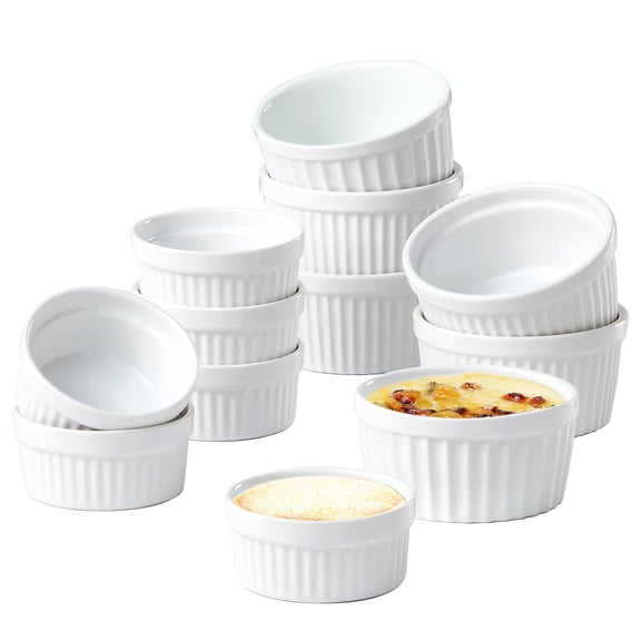 Contenpo 6oz and 8oz Round Ceramic Souffle Ramekins, Oven-Safe, 12 PCS