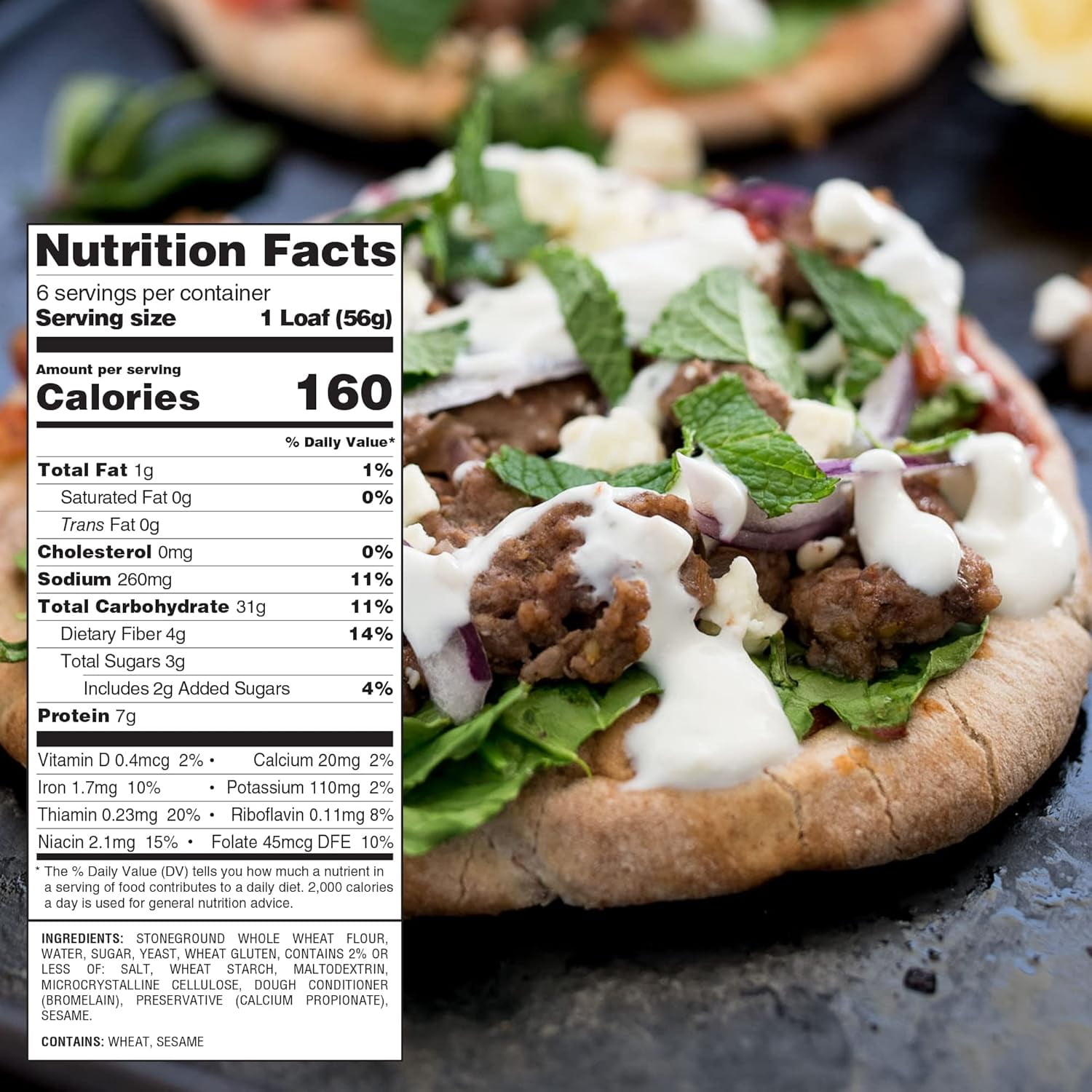 Whole Wheat Pita Bread | Vegan | Cholesterol | Kosher (3 Pack, 18 Pitas Total)