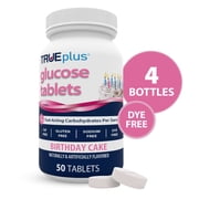 TRUEplus Glucose Tablets, Chewable, Birthday Cake Flavor, 50 Count, 4 Bottles