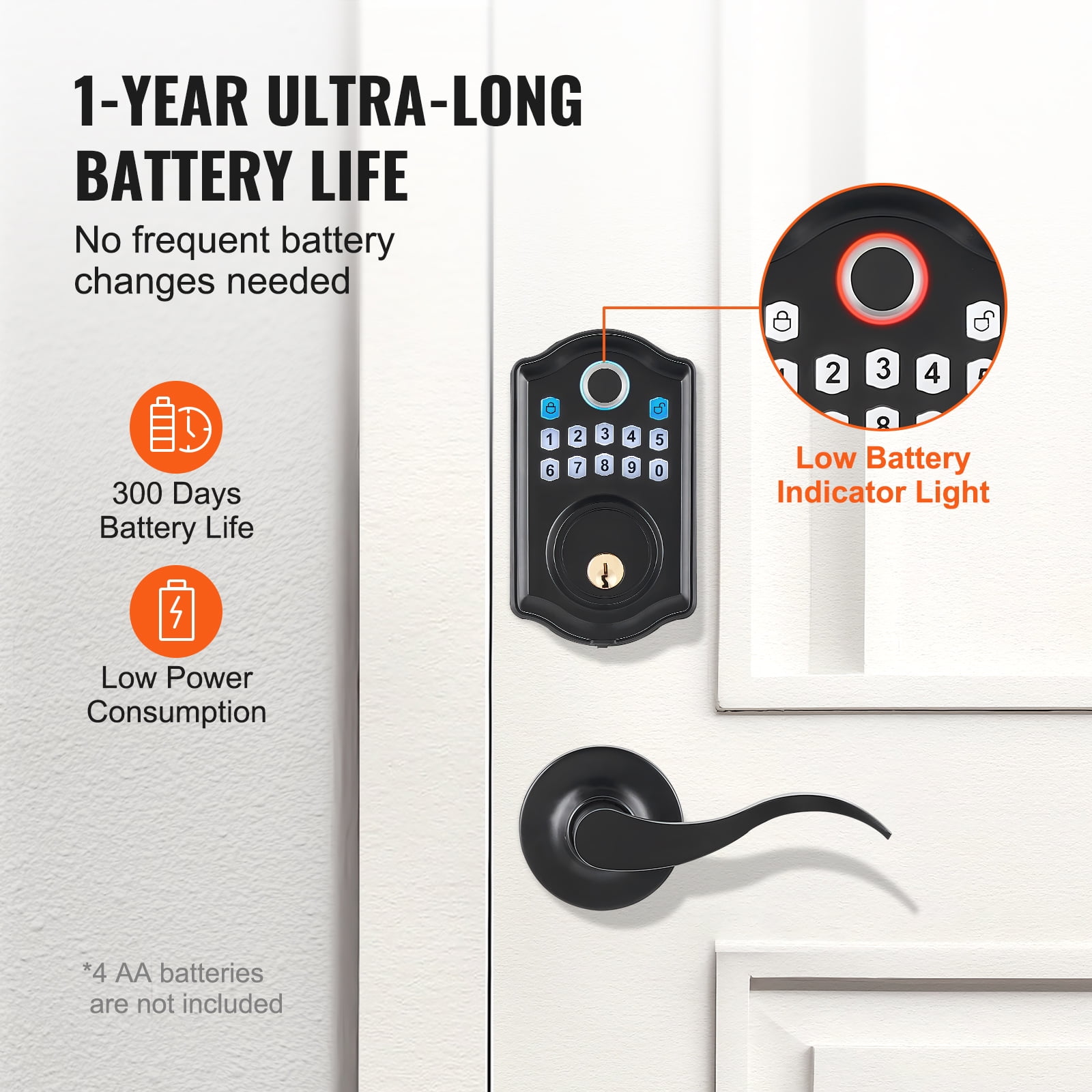 KFFKFF Fingerprint Door Lock with 2 Level Handles, Keyless Electronic Keypad Deadboltwith Fingerprint/Keypad Code/Key, Auto Lock, Anti-Peeking Password, Easy Installation with 300 Users