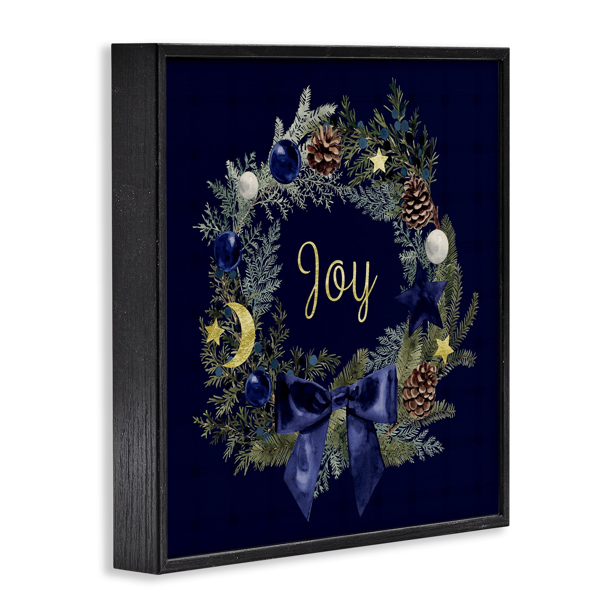 Stupell Industries Joy Holiday Wreath Holiday Painting Black Framed Art Print Wall Art, 24 x 24