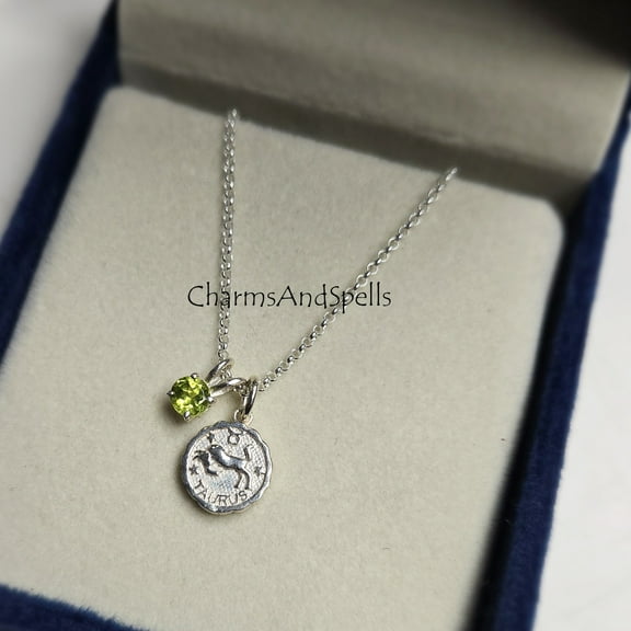 Taurus Zodiac Necklace With Peridot Birthstone, Minimalist Taurus Zodiac Necklace, 925 Silver Jewelry, Horoscope Sign Necklace, Gift Mom