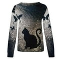 thumbnail image 4 of IROINNID Women's Long Sleeve Sweatshirt Round Neck Mid-Length Print Leisure Shirts Cat Tops Regular Pullover, Dark Gray, 4 of 5