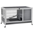 thumbnail image 1 of PawHut Wooden Indoor Rabbit Hutch on Wheels with Run, Grey, 1 of 10