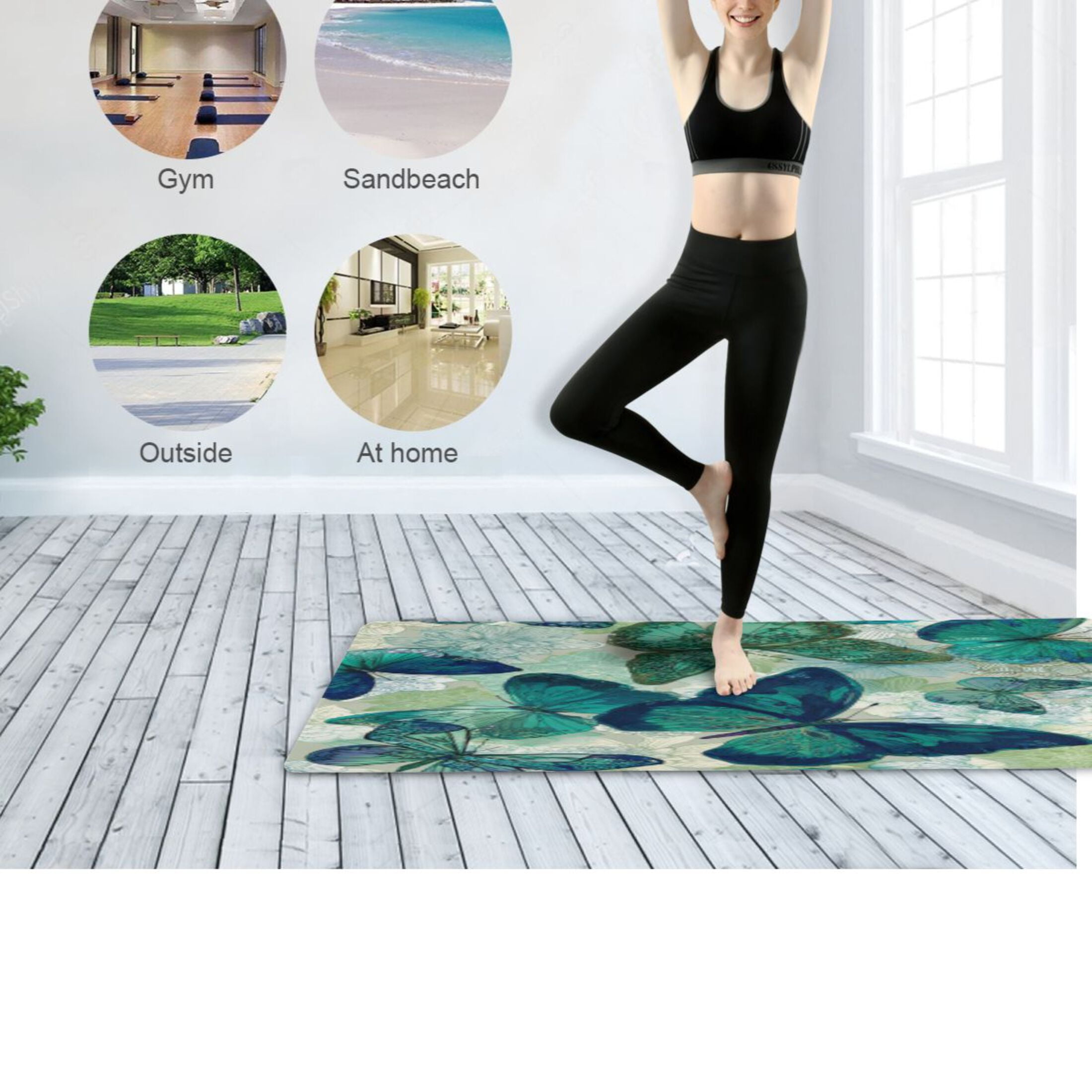 BZSMCE Yoga Mat Women Fitness Mat Jade Winged Butterfly Ballet Pattern