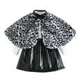 thumbnail image 2 of Wuxian Holiday Outfits Stylish Leopard Print Plush Cardigan Jacket Long Sleeve Shirt Layered And Leather Pleated Skirt Three Piece Fashion Sweat Set For Toddler,Black,2-3 Years, 2 of 9