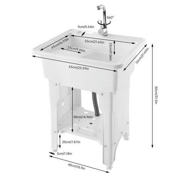 Freestanding Utility Sink Laundry Tub Wash Bowl Basin Hot &Cold Faucet Washboard
