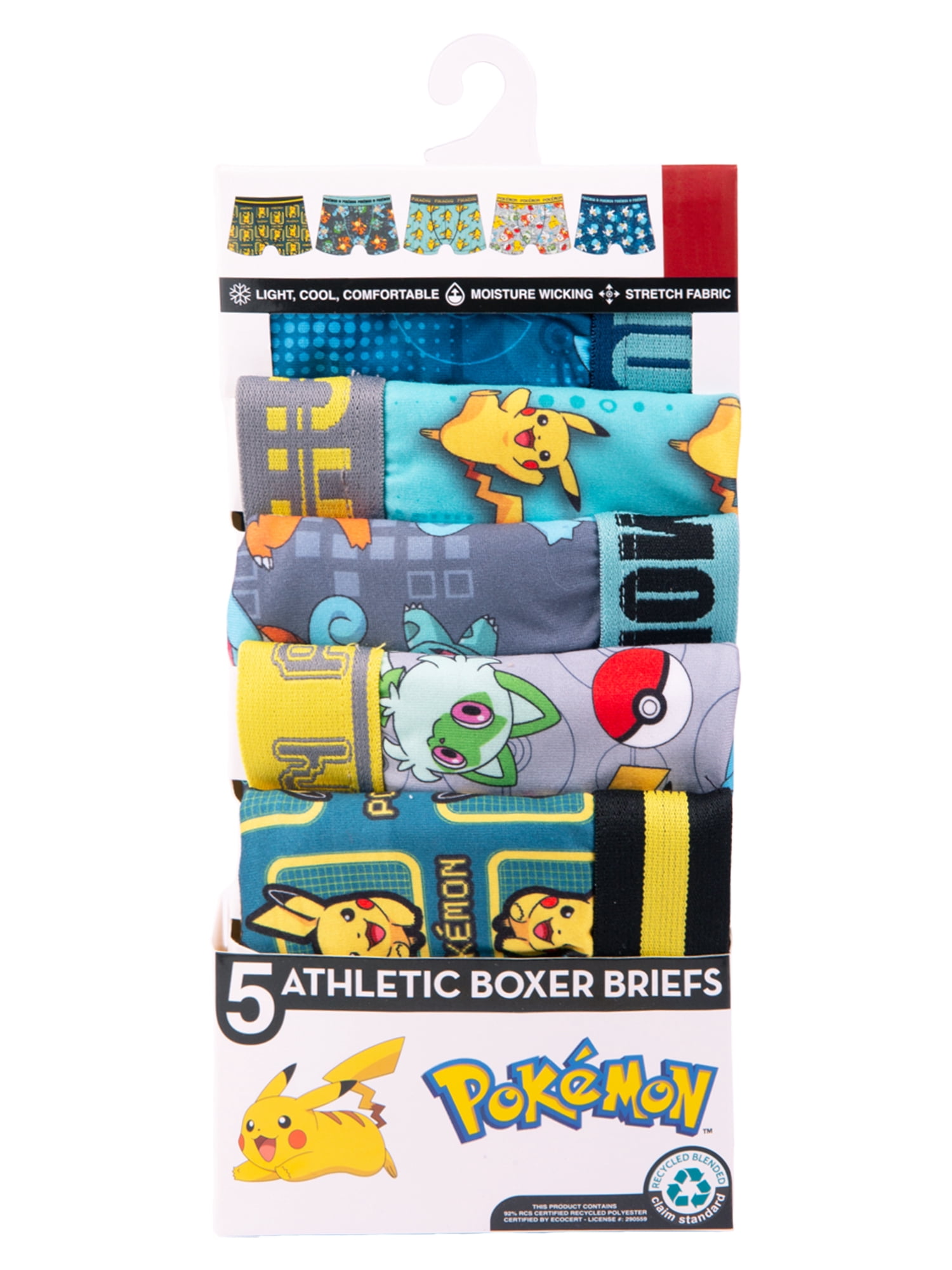 Pokemon Boys Athletic Boxer Brief Character Underwear, 5-Pack, Sizes XS-M
