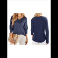 thumbnail image 3 of Blusas para Mujer, de Punto Gofre, de Larga, con Cuello en V y Muescas, Informales, Modernas, de Color Liso, Holgadas. Azul Oscuro L, 3 of 6