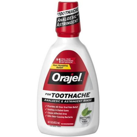 6 Pack - Orajel Analgesic and Astringent Rinse Double Medicated for Toothache, 16 oz