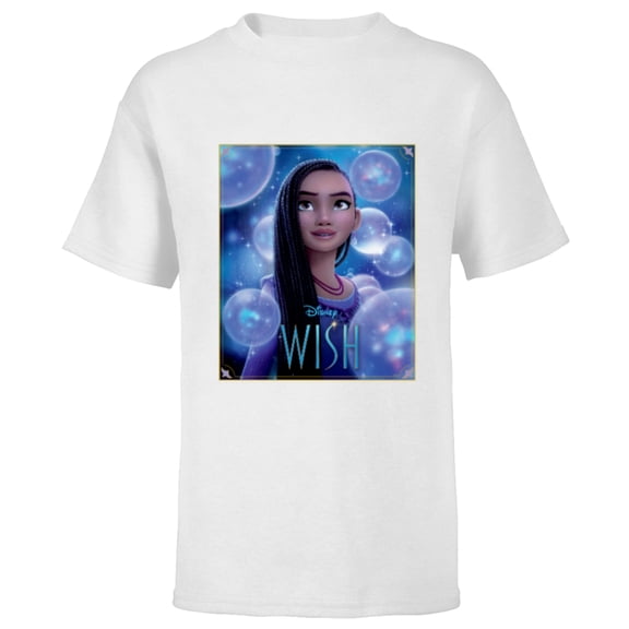 Disney Wish Asha Character Poster Image and Movie Logo - Short Sleeve T-Shirt for Kids - Customized-White