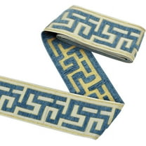 3.3 Yards Embroidered Geometric Drapery Trim 3-1/2" Wide The Great Wall Blue Chenille Drapery Geometric Jacquard Ribbon for Drapes Curtain Banding Trim