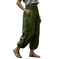 thumbnail image 5 of Womens Army Green Harem Pants, Baggy Loose Fit Elastic Waist with Drawstring Tapered Ankle Casual Lounge Travel Pants,Size S, 5 of 5