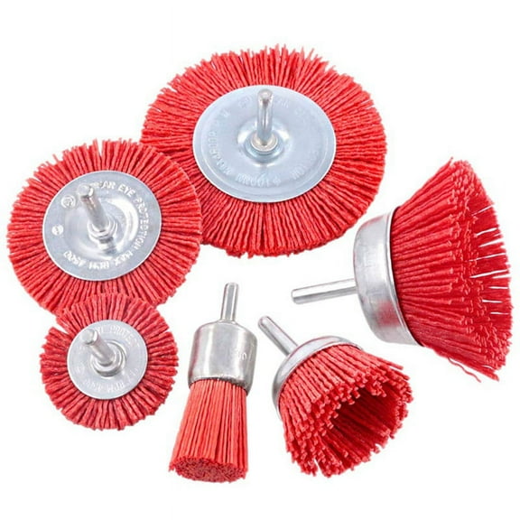 6Pcs Nylon Filament Abrasive Wire Brush Wheel & Cup Brush Set with 1/4 Inch Shank, 6 Sizes Nylon Set Perfect