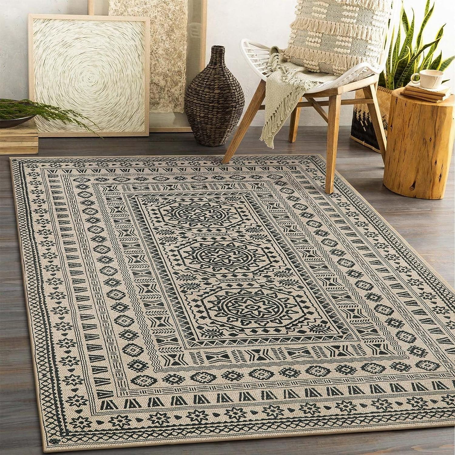 5 x 7 Black Farmhouse Rugs for Living Room UltraThin Natural Washable Bedroom Rugs NonShedding