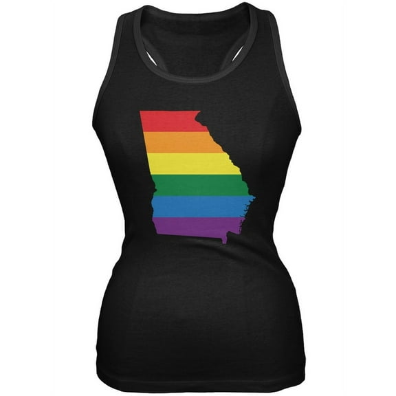 Georgia LGBT Lesbian Pride Rainbow Black Juniors Soft Tank Top - Medium