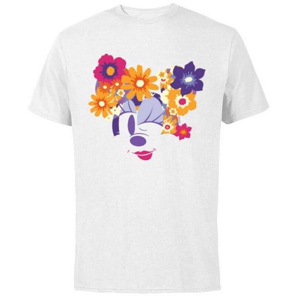 Disney Minnie Mouse Flowers Winking Garden Spring - Short Sleeve Cotton T-Shirt for Adults - Customized-White