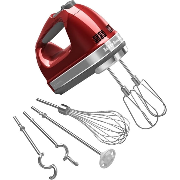 9-Speed Digital Hand Mixer with Turbo Beater II Accessories and Pro Whisk - Candy Apple Red