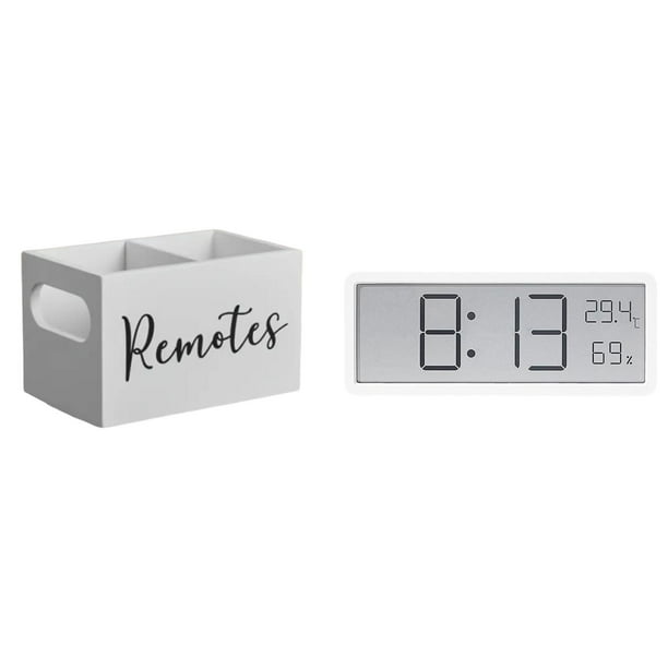 Organizador remoto y reloj de pared digital multiusos con pantalla grande, soporte para temperatura y humedad para mesa, mesita de noc
