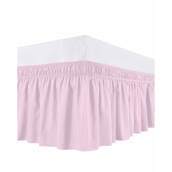 Solid Color Ruffle Bed Skirt Queen Size Pink Adjustable Elastic Dust Bed Skirts Wrap Around Bedskirt Wrinkle Free Easy Fit with 18 Inch Drop