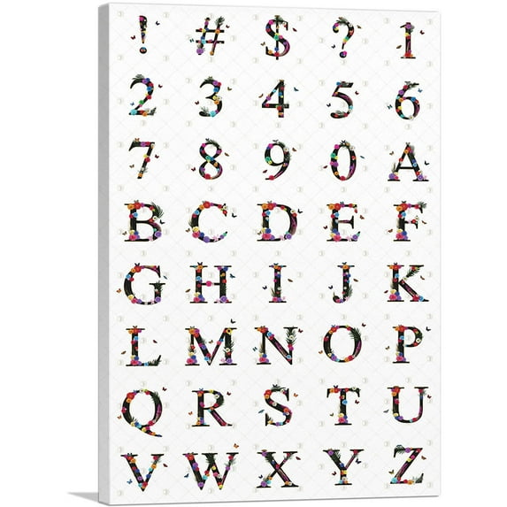 ARTCANVAS Flower Plant Butterfly Vertical Rectangle Full Alphabet Canvas Art Print - Size: 60" x 40" (0.75" Deep) (3-Piece)