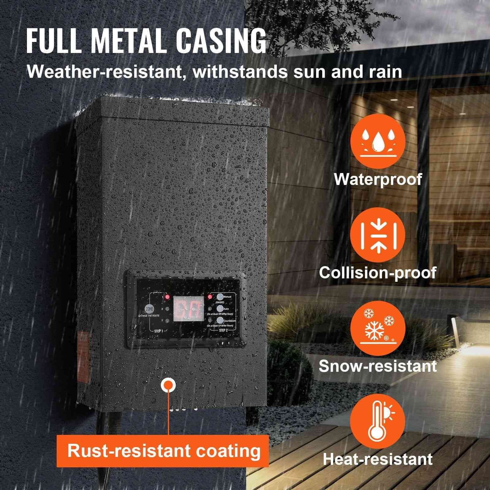 300W Landscape Transformer with Timer & Photocell, 120V to 12/14V Low Voltage Lighting Power Supply, Waterproof Outdoor Transformer for Spotlights, Pathway Lights, ETL Listed